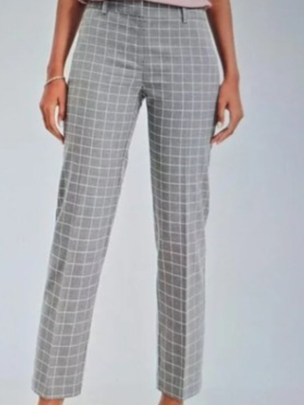 NWT -LOFT - THE RIVIERA SILM / Gray Windowpane Straight-Leg Pants